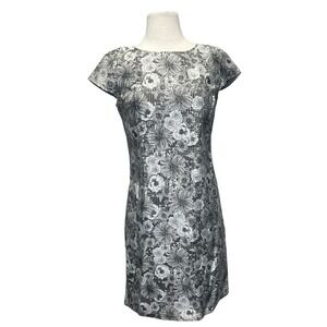 BROOKS BROTHERS Black White Floral Print Sheath Dress Size 0 Overlay Houndstooth